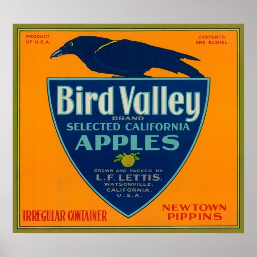 Poster Bird Valley Apple Crate LabelWatsonville, CA (Devant)