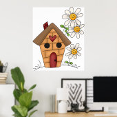 Poster Birdhouse Et Fleurs (Bureau à domicile)