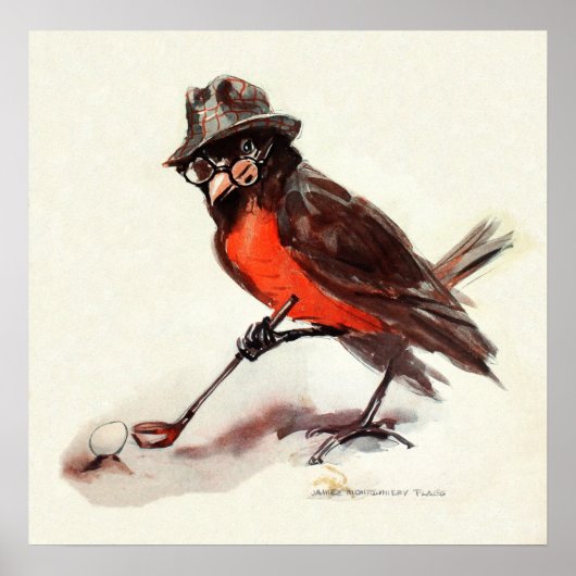 Poster Birdie - Aquarelle de golf Vintage Imprimer (Devant)