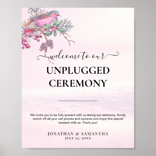 Poster Birds & Berries Pinecone Watercolor Winter Wedding (Devant)