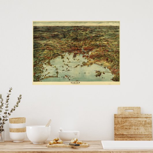 Poster Birdseye du port de Boston (Cuisine)