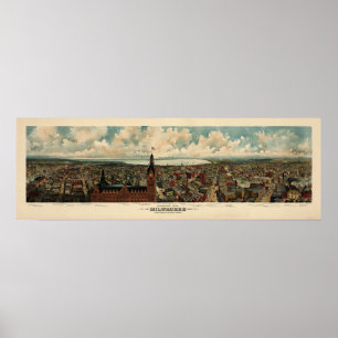 Poster Birdseye Panorama of Milwaukee (1898) Reprint