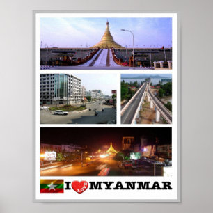 Poster Birmanie - Myanmar - I Love -