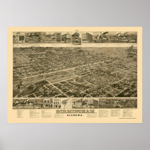 Poster Birmingham, AL Carte panoramique - 1885