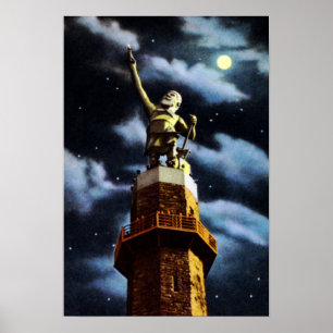 Poster Birmingham Alabama Vulcan la nuit