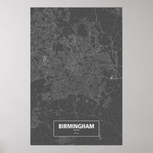 Poster Birmingham, Angleterre (blanc sur noir)