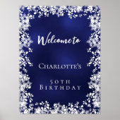 Poster Birthday blue snowflakes welcome (Devant)