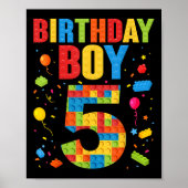 Poster Birthday Boy 5 Year Old Building Blocks 5th Birthd (Devant)