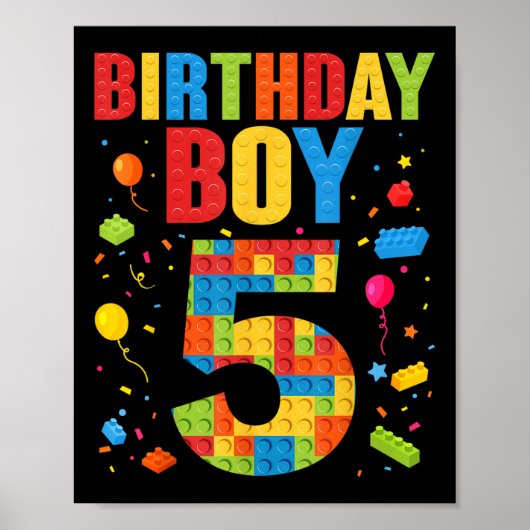 Poster Birthday Boy 5 Year Old Building Blocks 5th Birthd (Devant)