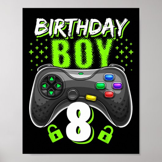 Poster Birthday Boy 8 Video Game Controller Gamer 8th Bir (Devant)