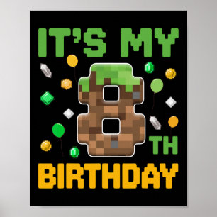 Poster Birthday Boy C'est mon 8e anniversaire Gamer Pixel