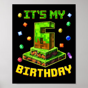 Poster Birthday Boy Son 6ème Anniversaire Pixel Party 6 Y