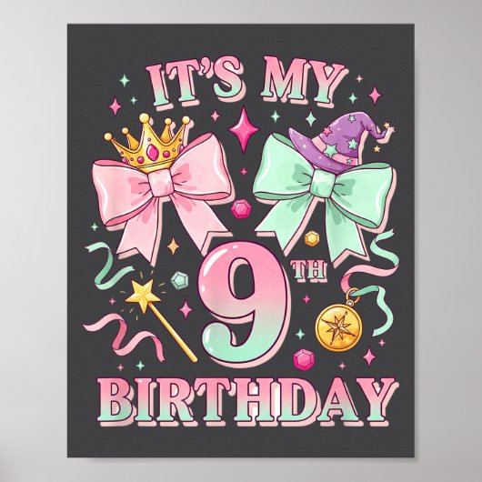 Poster Birthday It's My 9th Birthday Cute Magical Princes (Devant)
