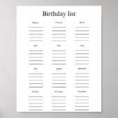 Poster Birthday list (Devant)