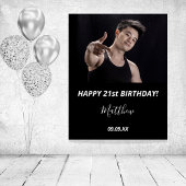 Poster Birthday party custom photo black white modern guy