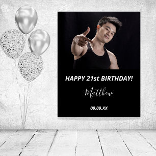 Poster Birthday party custom photo black white modern guy