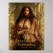 Poster Birthday party gold confetti photo welcome (Devant)