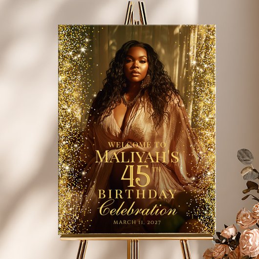 Poster Birthday party gold confetti photo welcome