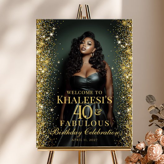 Poster Birthday party gold confetti photo welcome