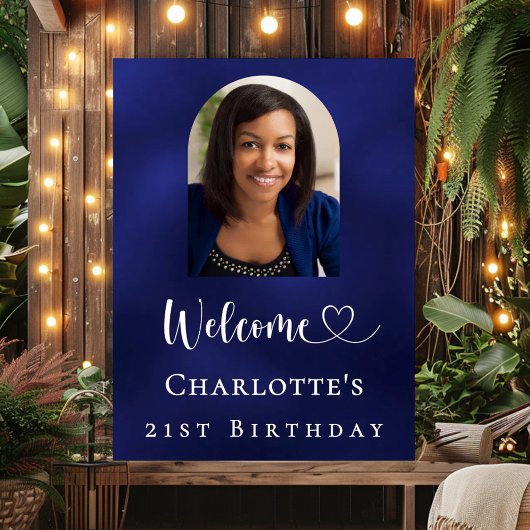Poster Birthday party navy blue arch photo welcome