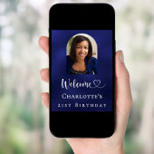 Poster Birthday party navy blue arch photo welcome