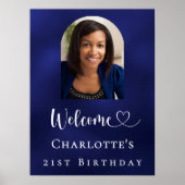 Poster Birthday party navy blue arch photo welcome (Devant)