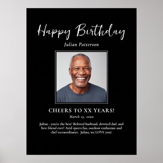 Poster Birthday Party Photo Black White Fun Welcome (Devant)