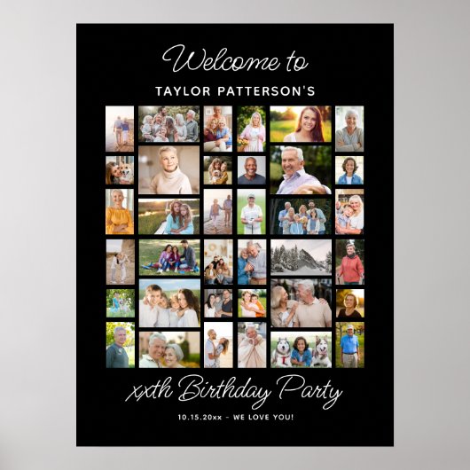 Poster Birthday Party Photo Collage, Simple, Fun Welcome (Devant)
