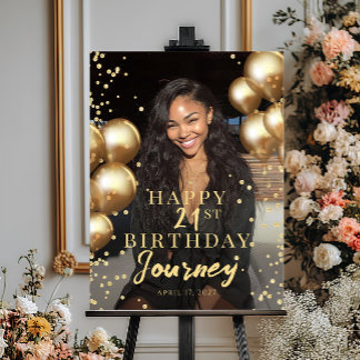 Poster Birthday party photo gold balloons welcome