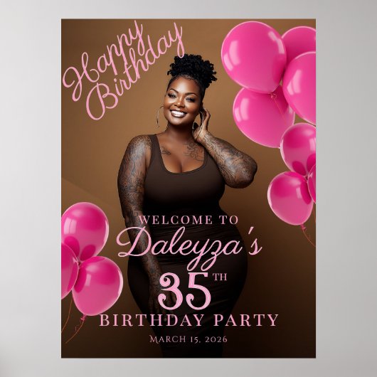 Poster Birthday party photo hot pink welcome (Devant)