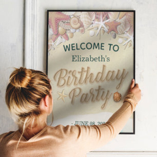 Poster Birthday Party Summer Beach Starfish Sea Welcome