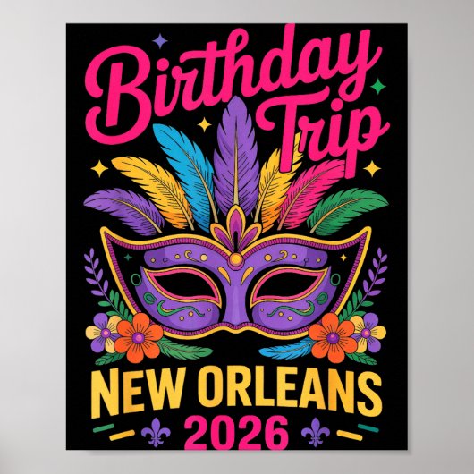 Poster Birthday Trip New Orleans 2026 Matching Mardi Gras (Devant)