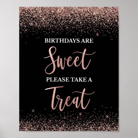 Poster Birthdays are Sweet Rose Gold & Black Party Sign (Devant)