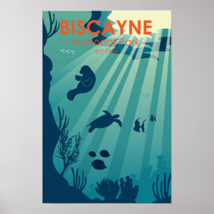 Poster Biscayne National Park Floride Sous-marin Maritime