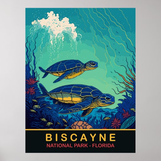 Poster Biscayne, Tortues sous l'eau, Floride, Voyage (Devant)