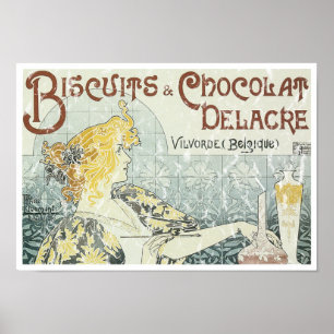 Poster Biscuits et chocolat Delacre - affligé