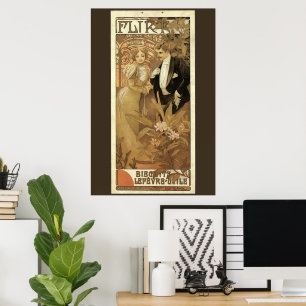 Poster Biscuits Flirt Art Nouveau Vintage, Alphonse Mucha