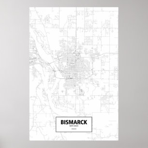 Poster Bismarck, Dakota du Nord (noir sur blanc)