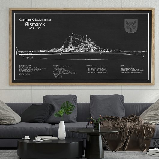 Poster Bismarck - Plan directeur du navire de guerre PD