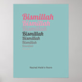 Poster Bismillah Typographie Turquoise Pink Nursery Custo (Devant)