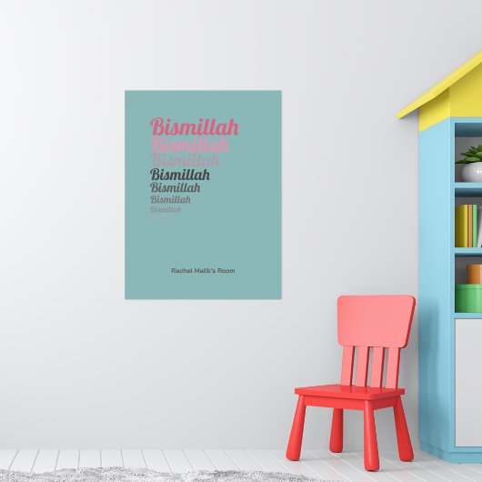 Poster Bismillah Typographie Turquoise Pink Nursery Custo (Pépinière 1)