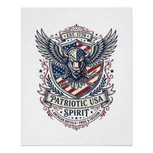 Poster Bison Aigle Patriotique Crête Animal Hybride Patri