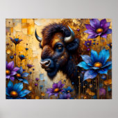 Poster Bison américain dans un portrait de fleur texturée (Devant)