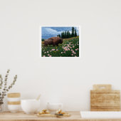 Poster Bison Américain - "Pas Le Temps Pour Les Fleurs" (Cuisine)