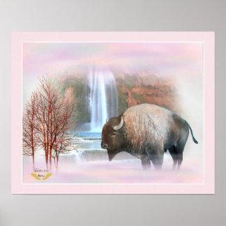 Poster Bison Buffalo brouillard de chute d'eau imprimer