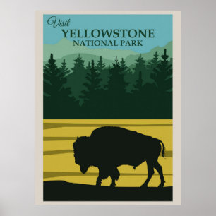 Poster Bison Buffalo du Parc National de Yellowstone Vint