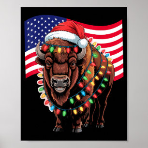 Poster Bison Buffle Patriotique Noël Drapeau Usa Fête