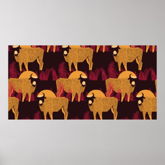 Poster Bison dans un champ en haute herbe sans soudure mo (Devant)