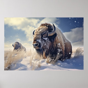 Poster Bison de Buffalo Animaux Faune Wilderness Coloré