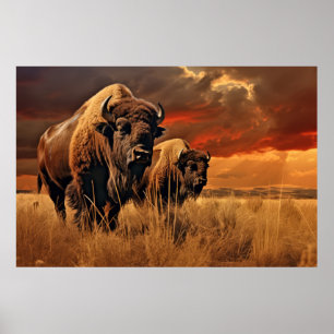 Poster Bison de Buffalo Animaux Faune Wilderness Coloré